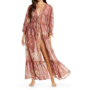 Free People Lace Long Robe Kimono